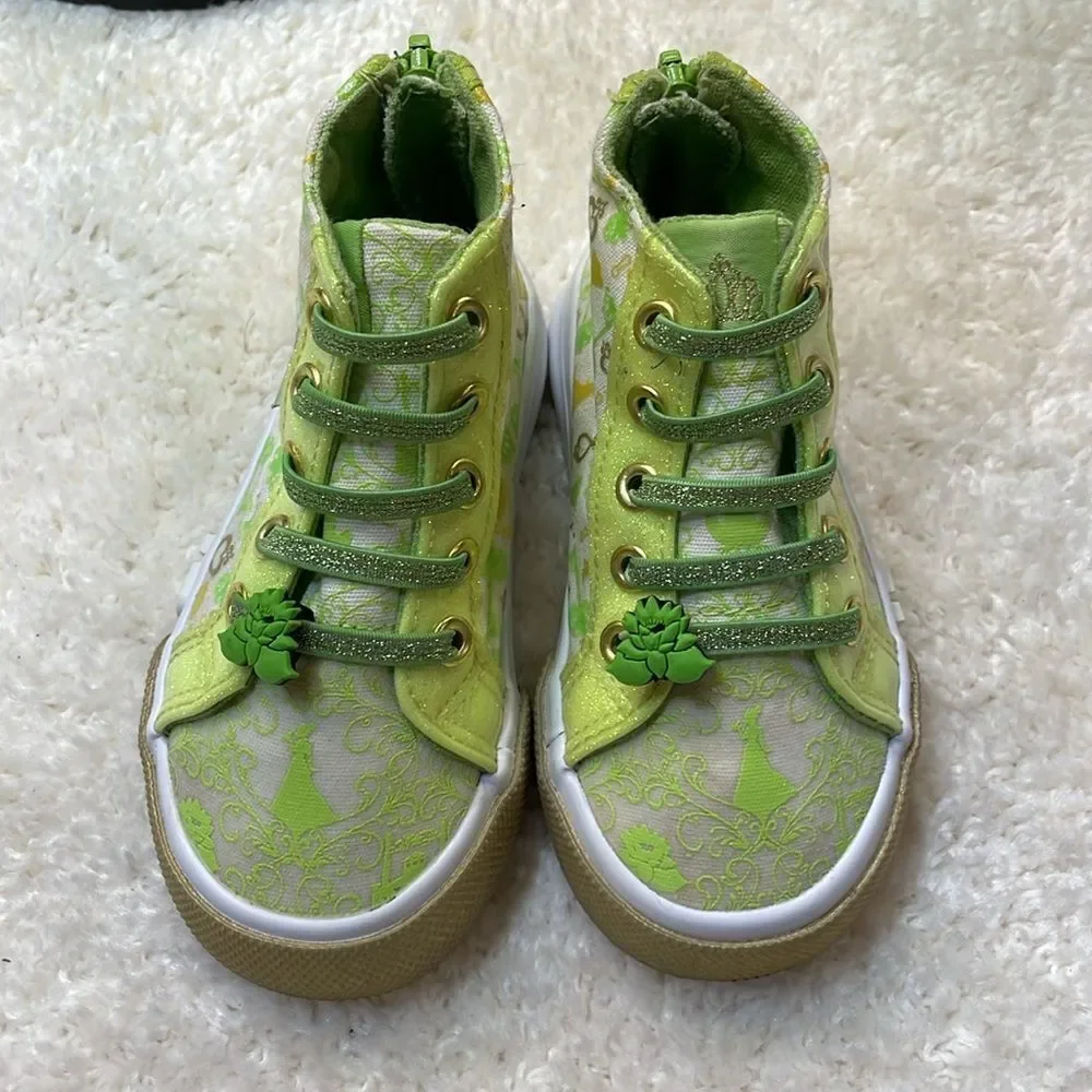 Disney Toddler High Top Princess Tiana Sneakers and Bebe Gold tone Sandal Sz 7